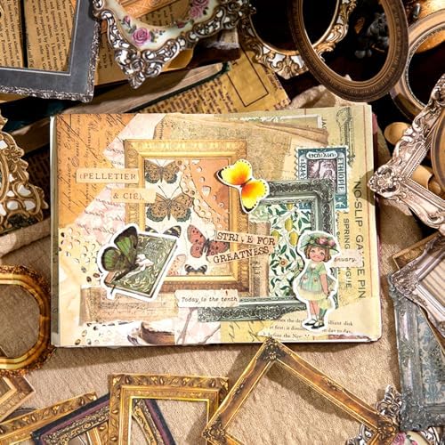 30Pcs Vintage Scrapbook Paper Photo Frame for Scrapbooking Junk Journal Collage Diary Embellishment DIY Photo Album DIY Craft Decoration, 10 Patterns (YSDC6)