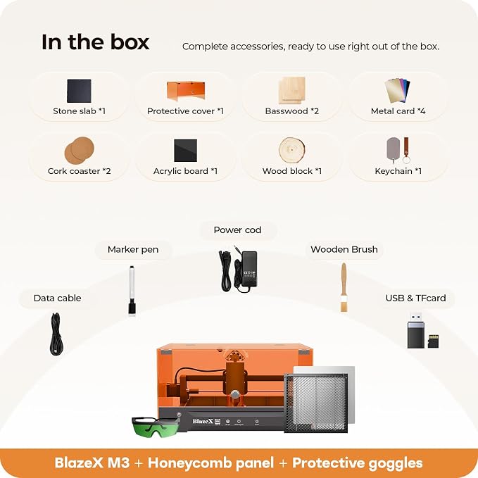 BlazeX M3 5W Laser Engraver Machine for Beginner, 0.01mm Ultra-Precision Laser Cutter and Engraver Machine for Wood Metal Glass Leather, with Enclosure Honeycomb Engraving Materials, Class 1