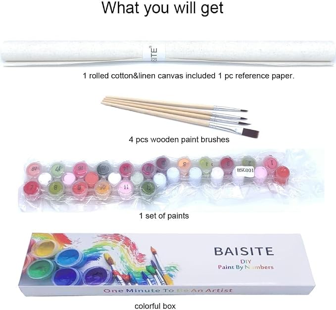 BAISITE Paint by Numbers Kit for Adults Beginners,20" Lx16 W Canvas for Painting Kits for Adults in Colorful Box Daisy Vase-BSC003