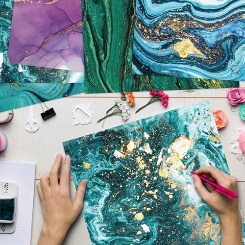 48 Sheets Marbling Scrapbook Paper,Marbling Pattern Decorative Scrapbook Paper for Journals DIY Cards and Photo Albums,Aesthetic Craft Supplies