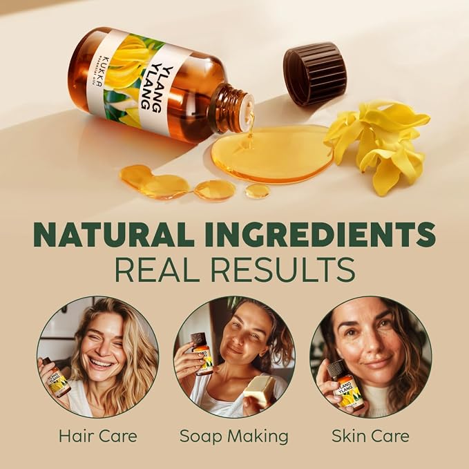 Kukka 100% Pure Ylang Ylang Essential Oil for Skin, Diffuser, 1.02 Fl Oz | Undiluted Ylang Ylang Oil for Floral Diffuser Blends, Scalp & Hair Care, Skin Balancing & Perfume Making