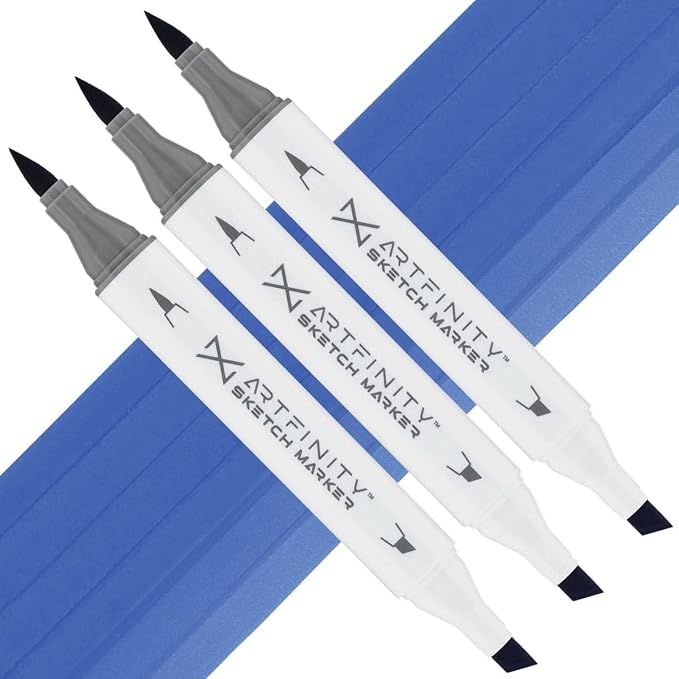Artfinity Sketch Markers - Set of 3 - Stonewashed Denim B4-6, Vibrant, Professional, Dye-Based Alcohol Markers for Artists, Drawing, Travel, & More