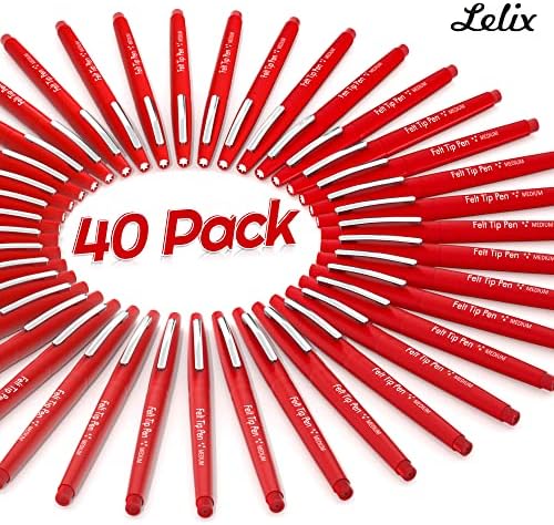 Lelix Felt Tip Pens, 40 Red Pack, 0.7mm Medium Point, Felt Tip Markers Pens for Journaling, Writing, Note Taking, Planner, Perfect for School Office and Art Supplies