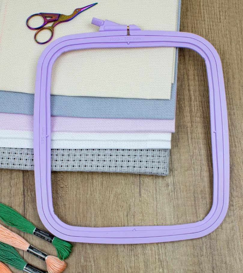Nurge Square Embroidery Hoop - Plastic Cross Stitch Frame for Needlepoint & Embroidery - Adjustable Craft Hoop - Lilac - No:4 (Large)