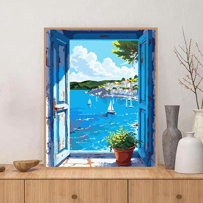 ZRIZQ Landscape Paint by Numbers Kit for Adults Beginner,Scenery,16x20 | Full set with wooden brushes,rolled canvas,rich paints.Calming activity.Beginner friendly.Just open and paint.
