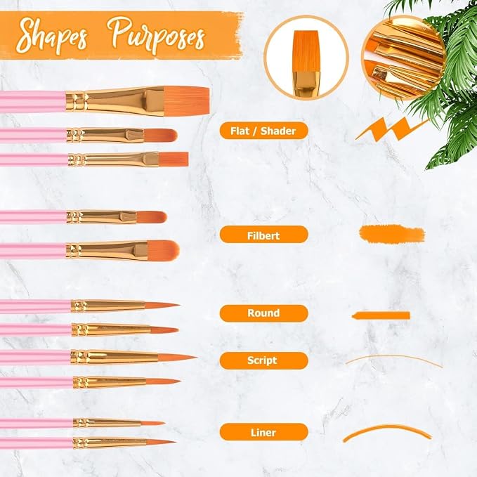 Soucolor Acrylic Paint Brushes Set, Halloween Painting Craft for Adult Kids | 24pc set, 12 sizes, soft bristles, wooden handles — ideal for acrylic, oil, watercolor, nail, face & rock painting.