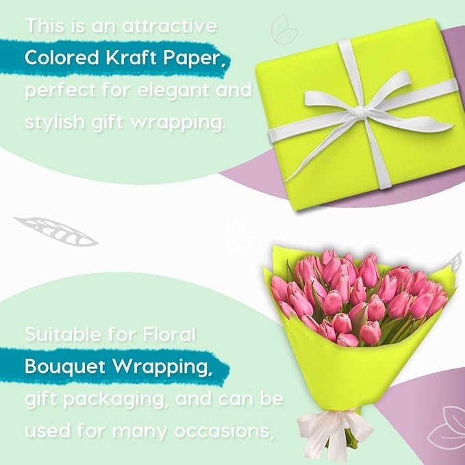 PerkHomy Neon Green Kraft Paper Roll 48" x 3,600" (300') for Gift Wrapping Bouquet Flower Art Painting Craft Writing Packaging Shipping 80GSM 55LB (Neon Green, 48" x 300')