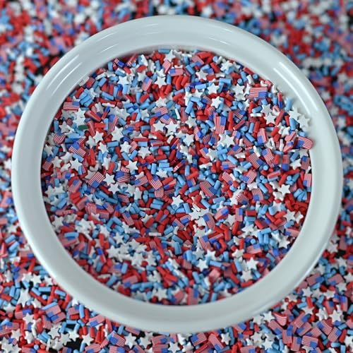 LIKETURE Fake Sprinkles 110g Polymer Clay Sprinkles for Slime Resin Faux Sprinkles Craft Fake Candy Sprinkle for Shaker Card Phone Case DIY Crafts for Independence Day (American Flag-110G)