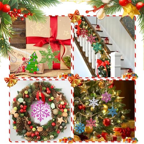 40Pcs Unfinished Paintable Blank Wooden Christmas Snowflake Festival Decoration Ornaments, Xmas Tree Hanging Wood Slices for DIY Art Crafts Party Supplies