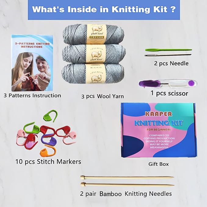 Kaaper Knitting Kit for Beginners Adults, Learn to Knit Starter Kit