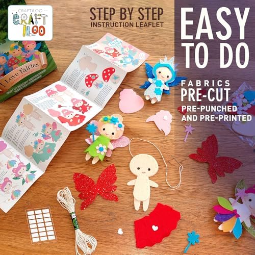 Fairy Sewing Kit for Kids Ages 5-12 - Beginner Kit, 5 Pre-Cut Felt Dolls
