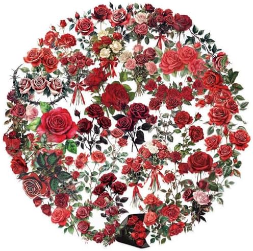 50Pcs Red Rose Scrapbook Stickers Aesthetic Flowers Stickers