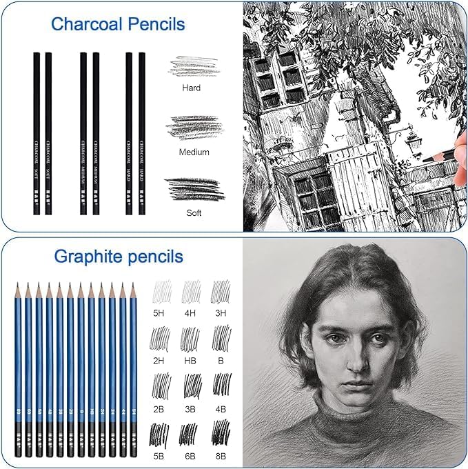 H & B 80PCS Drawing Set Sketching Kit, Art Supplies with Sketchbook & Case | Complete Pro Art Kit with Sketch & Colored Pencils - Portable Zippered Case - Ideal for Adult Artists & Beginners