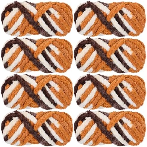 Chunky Chenille Yarn - Bulky Thick Fluffy Yarn for Crocheting and Knitting Blankets, Soft Plush Yarn, 8 Jumbo Pack 30.5 (Cappuccino)