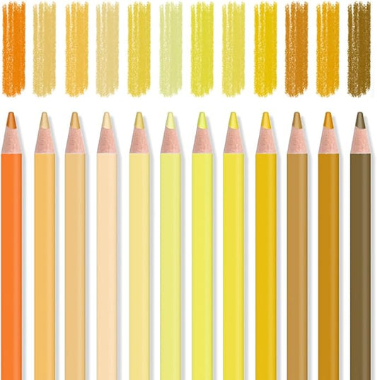 12Pcs Yellow Colored Pencils Set,Professional Drawing Pencils for Adults | Oil Based,No Duplicates,Pre-sharpened Wooden Sketch Pencil Art Supplies for Coloring Books