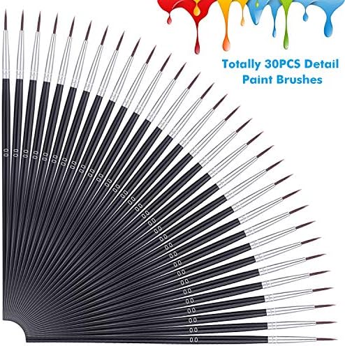 Miniature Detail Paint Brushes, Anezus 30 Pcs Paintbrushes Small Watercolor Artists Paint Brushes for Acrylics Oil Model Craft Nail Detail Painting, Size 00