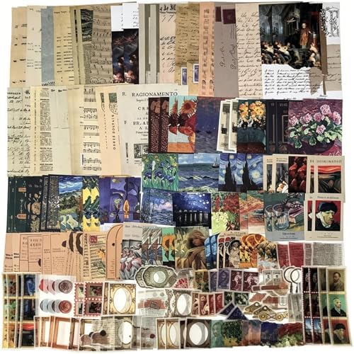 Esweny 200PCS Vintage Scrapbooking Supplies Kit for Journaling, Junk Journal Planners Aesthetic Cottagecore Room Decor Wall Art Collage Album(Artistic)