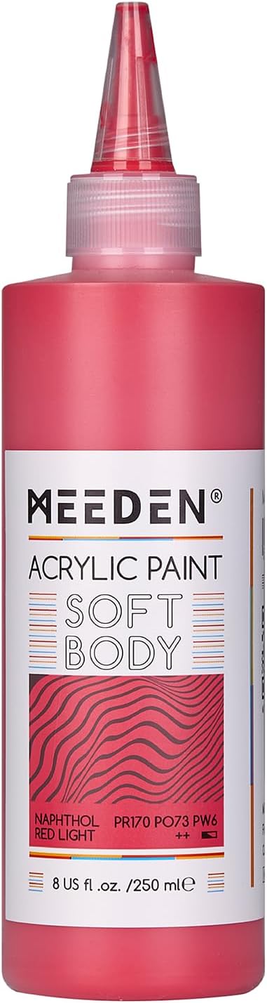 MEEDEN Soft Body Acrylic Paint: Naphthol Red Light Bulk Color 250ml/8.45oz