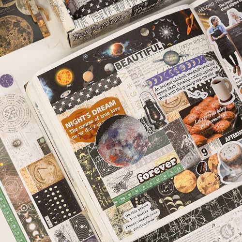 Vintage Washi Tape Set - 24 Rolls Arts Adhesive Tapes Assorted Retro Decorative Masking Tape Sets for Craft, Kids, Scrapbook, DIY, Gift Wrapping (11-Celestial Dreams)