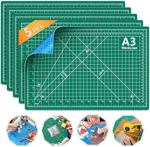 WORKLION Self Healing Cutting Mat - 12 x 18 inch Double Sided 5-layer Gridded Rotary PVC Cutting Board, for Sewing, Quilting, Scrapbooking and Arts & Crafts Projects (5 Pack)