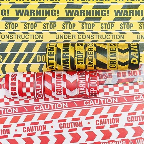 Caution Line Washi Tape Set 16 Rolls Yellow Red Boundary Masking Transportation Toy Decorative Tapes for Arts, DIY Crafts, Journals, Planners, Scrapbook, Wrapping