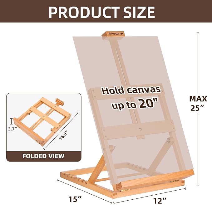 Falling in Art Heavy-Duty H-Frame Tabletop Easel for Painting | Adjustable Beechwood Desktop Easel, Portable Canvas Stand for Adults, Beginners and Artists