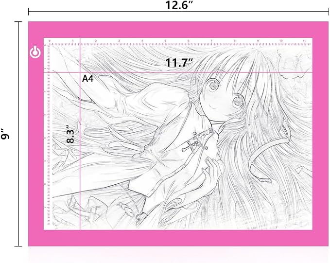 LitEnergy Portable A4 LED Copy Board Light Tracing Box, Pink Ultra-Thin Adjustable USB Power Artcraft LED Trace Light Pad for Tattoo Drawing, Streaming, Sketching, Animation, Stenciling