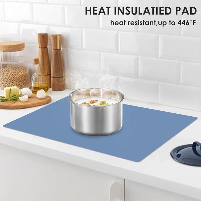 Extra Large Silicone Craft Mat for Kids, Large Silicone Sheet for Crafts, Kitchen Non-Stick Baking Mat Blue Gray, Heat Resistant Countertop Mat, Waterproof Placemat, Multipurpose Mat 24''x16''