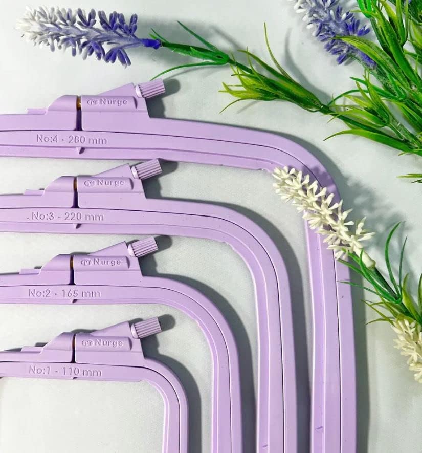Nurge Lilac 4 Pcs Set Plastic Square Embroidery Hoop, Cross Stitch Hoops, Punch Needle Hoop , DIY Craft Sewing,ABS Plastic Embroidery Hoops