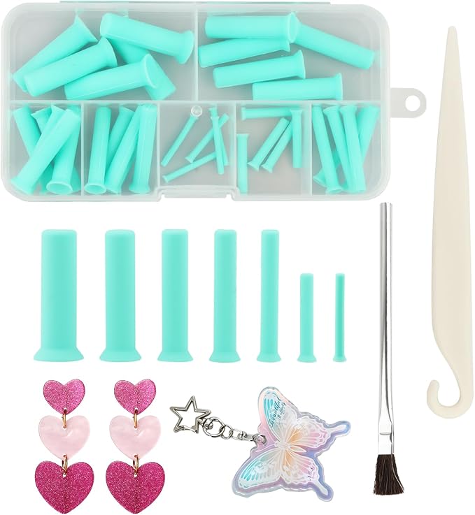 Resin Hole Maker Tool Set, 37PCS Silicone Tools in 7 Sizes (2-8 mm) for Epoxy Resin, Flexible Durable Kit with Slicer and Brush for Jewelry, Keychain, Pendant and DIY Crafts