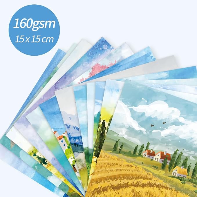 6x6" Cardstock Single Sided Scrapbooking,Craft Decorative Scrap Book Paper | 160gsm,24-Sheet 12Patterns Colored Paper,Junk Journal Supplies,Vivid Origami Papers DIY Craft Gift Wrapping Album.Landscape