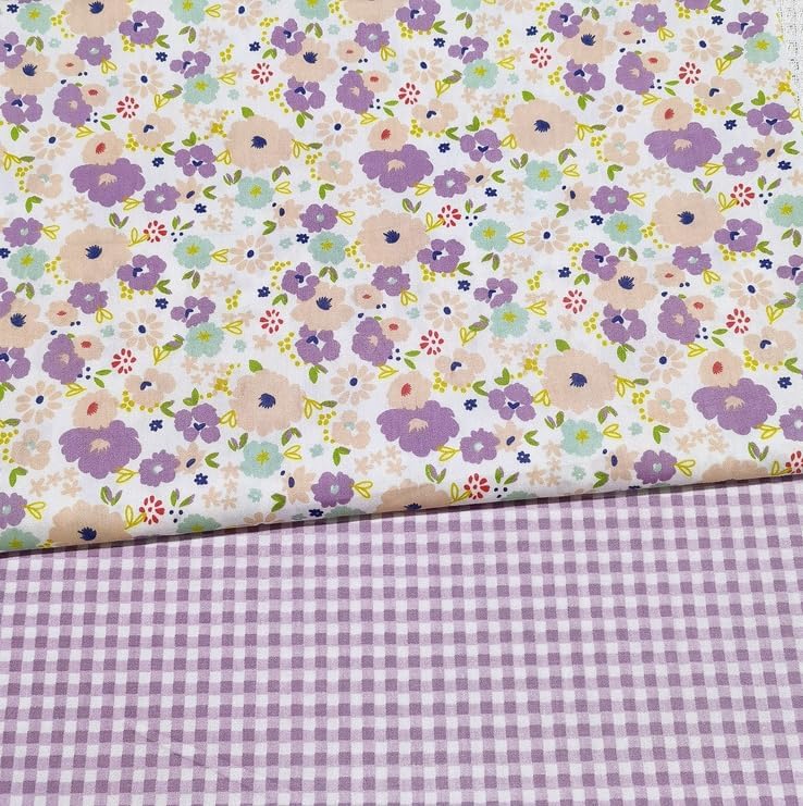 Cotton Fabric DIY Making Supplies Quilting Patchwork Fabric Fat Quarter Bundles DIY for Quilting Cotton Patchwork Cushions (Pruple Flowers, 20" x 20")