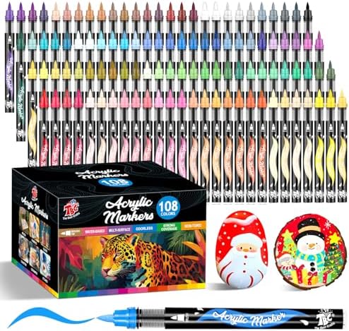 108 Colors Acrylic Paint Markers Brush Tip，Automatic Ink Control，No-Bleed