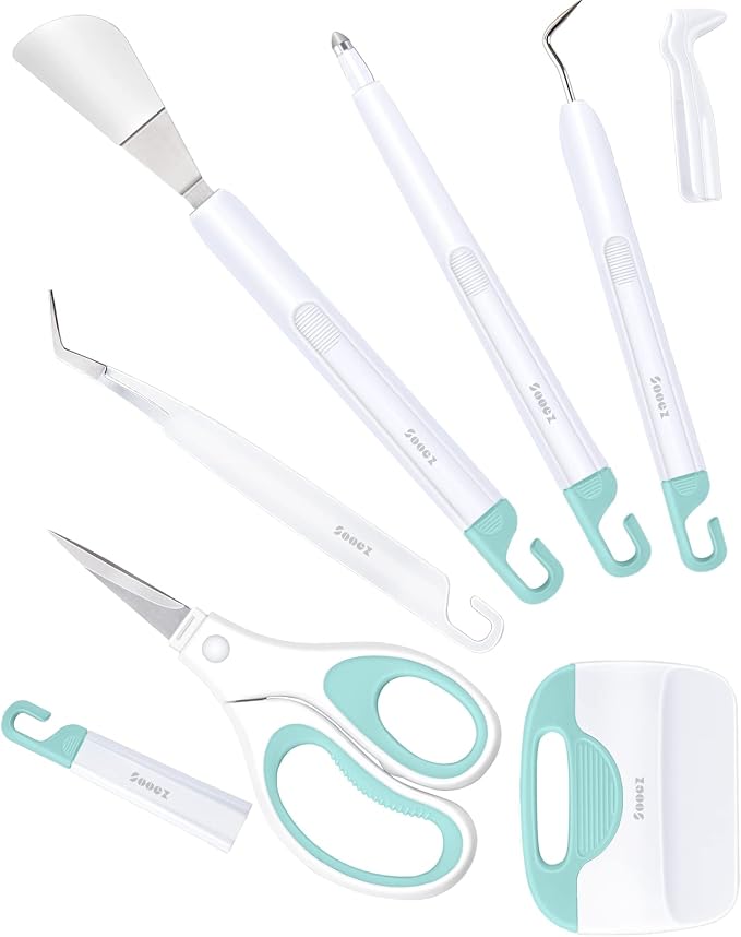Sooez Weeding Tools for Vinyl, 6PCS Basic Tools Set | Precision Craft Vinyl Tool Kit, Scoring Stylus/Weeder/Scraper/Spatula/Tweezers/Scissors for Vinyl,Paper & Iron-on Projects