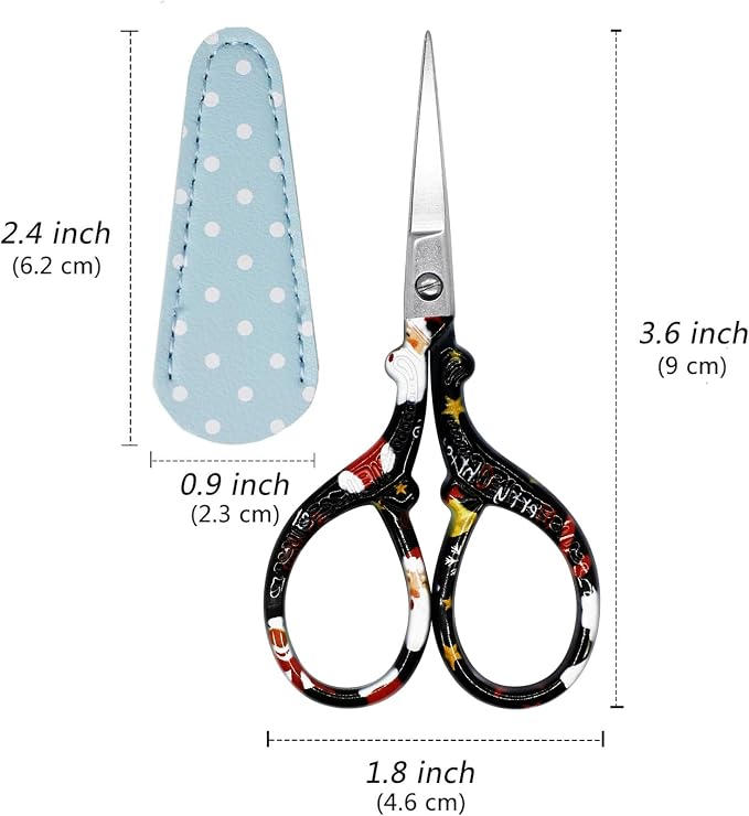 Small Sharp 3.6 inch Sewing Scissors with Leather Sheath Crafts Needlework | Embroidery Scissor Small Precision with Leather Cover Stainless Steel Scissor for Needle Work Art Work Craft Threading