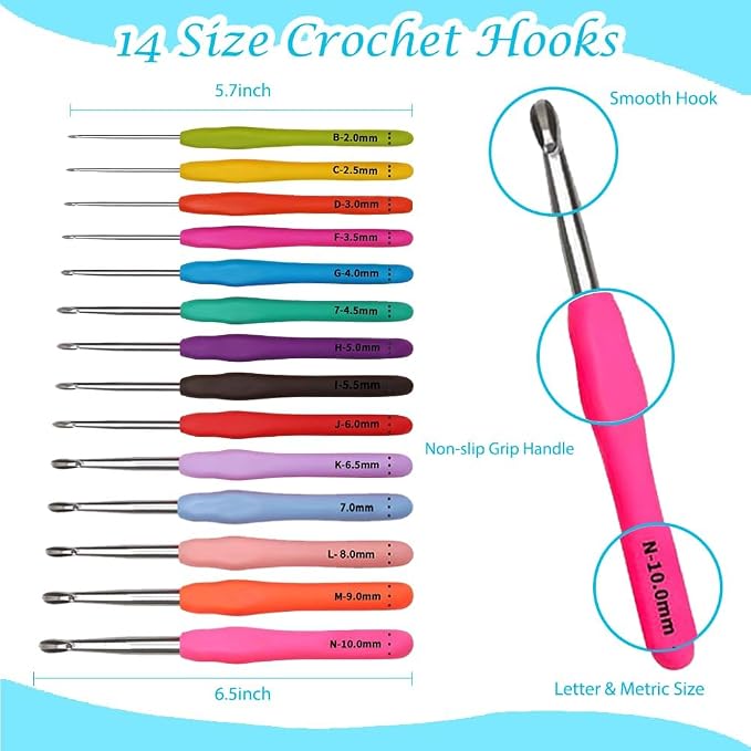 Yarniss Crochet Kits for Beginners,Learn to Crochet Set with Bag,Turquosie | 840 Yards Yarn for Crocheting with 14 Size Hooks 2.0-10.0mm,Learn to Crochet with Step by Step Video Tutorial