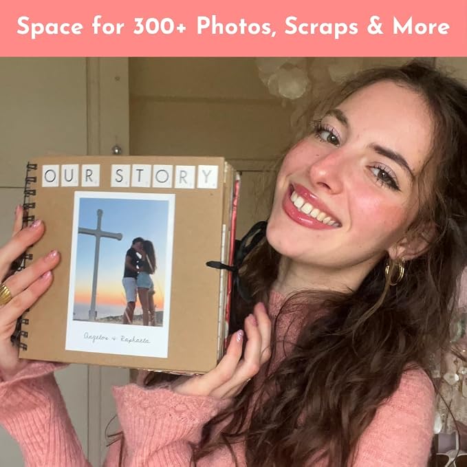 Scrapbook Kit - 80 Page Photo Album DIY Scrapbook - Holds 300+ Photos, with Metallic Pens, 150+ Stickers, Glue Pen, Washi Tapes, Backing Paper, Photo Corner Stickers (Starter Kit - 8 x 8 Inch, Kraft)