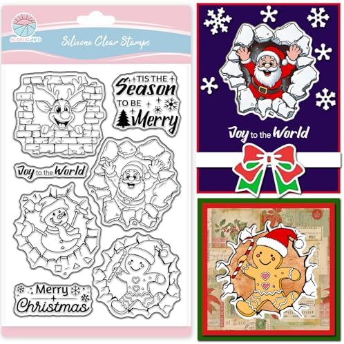 GLOBLELAND 3D Cracks Santa Claus Clear Stamp for Scrapbooking 3D Christmas Snowman Silicone Stamps 3D Reindeer Transparent Stamp for Card Making DIY Embossing Journaling