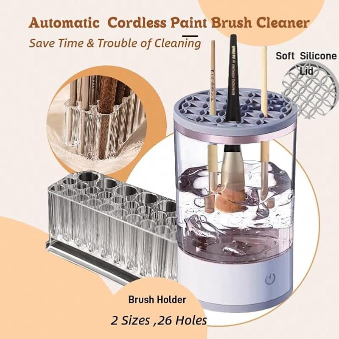 Electric Paint Brush Cleaner, Rinse Cup, Brush Rinser for Painting, Brush Cleaning Washer Rinser for Acrylic, Watercolor Painting, Makeup Brush Cleaner,Brush Holder (1, White)
