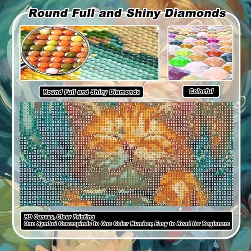 VeGuude Diamond Art Kits for Adults, Full Drill Van Cute Cat Diamond Painting Kits for Beginners, DIY Full Rhinestone 5D Diamond dots (Gemstone Craft), Home Wall Decoration (12x16 inch)