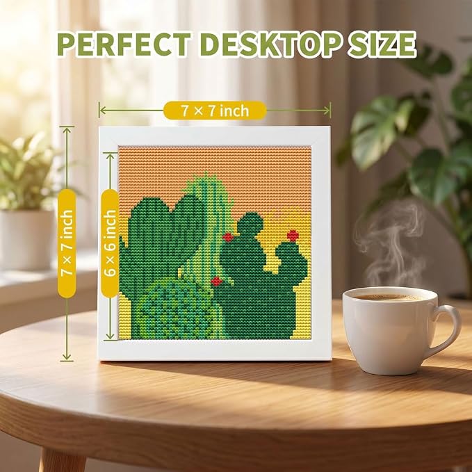 WUSARPLY Cactus Stamped Cross Stitch Kits for Beginners Adults with Framed | Succulents Needlepoint Counted Cross Stitch Kits for Beginners Adults with Framed Embroidery Kits Arts and Crafts 6x6 inch