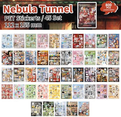 Uideyvi Japanese Comic Style Sticker Scrapbooking Supplies for Junk Journal, 45 Sheets Stickers TZ013008