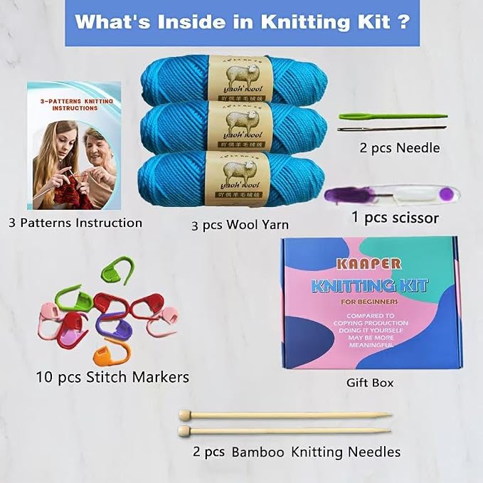 Kaaper Beginners Knitting Kit for Adults -Learn to Knit Starter Kit