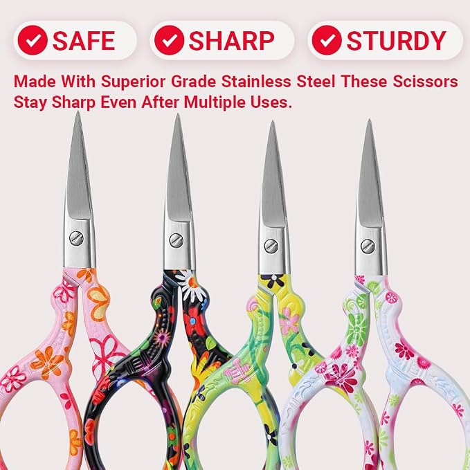 2PCS Sewing Embroidery Scissors, 3.6 Inches Sharp Stainless Steel Crochet Scissor Craft Scissors for Cross Stitch Supplies, Crochet Accessories, Paper Cutting,Threading & Needlework DIY(Red+White)