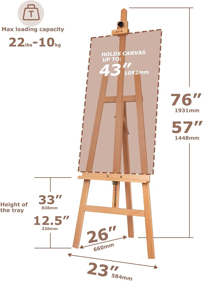DJAR Adjustable Wooden Painting Art Easel Stand for Artists, Natural