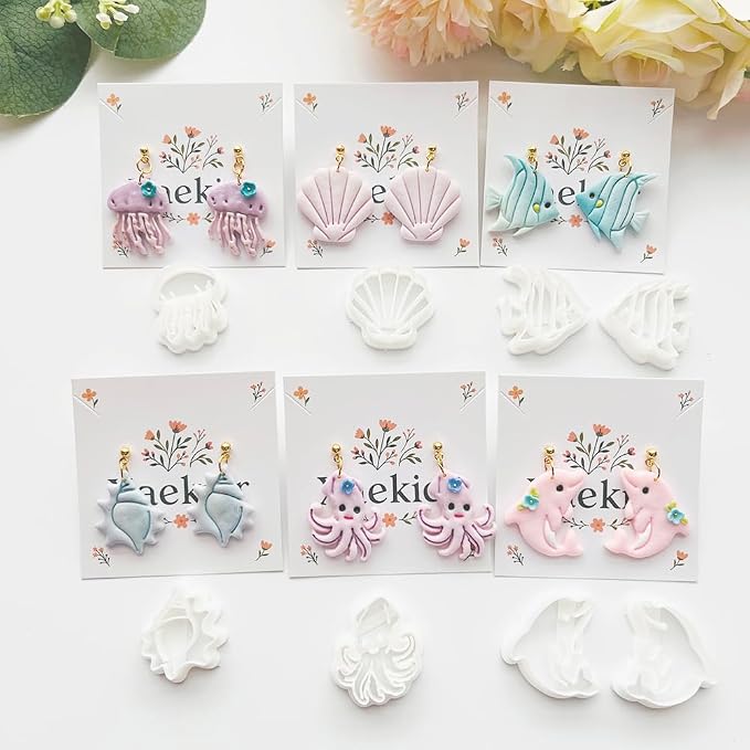 Ocean Life Polymer Clay Cutters Set - 17pcs Sea Creatures Shapes Including Starfish, Dolphin, Turtle, Jellyfish & Seashell for DIY Earring Jewelry, Scrapbooking & Miniature Decor
