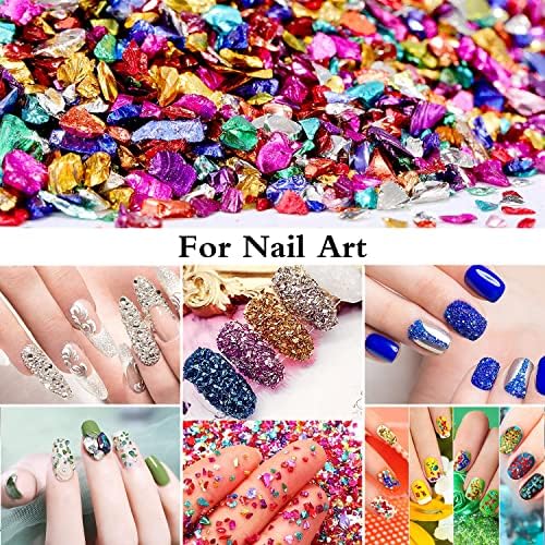 9 Box Broken Crushed Glass Glitter, 6.4oz/180g Irregular Shards Metallic Crystal Chips 2-4mm Chunky Flakes Sequins Gravel for Epoxy Resin Craft Supplies Nail Art DIY
