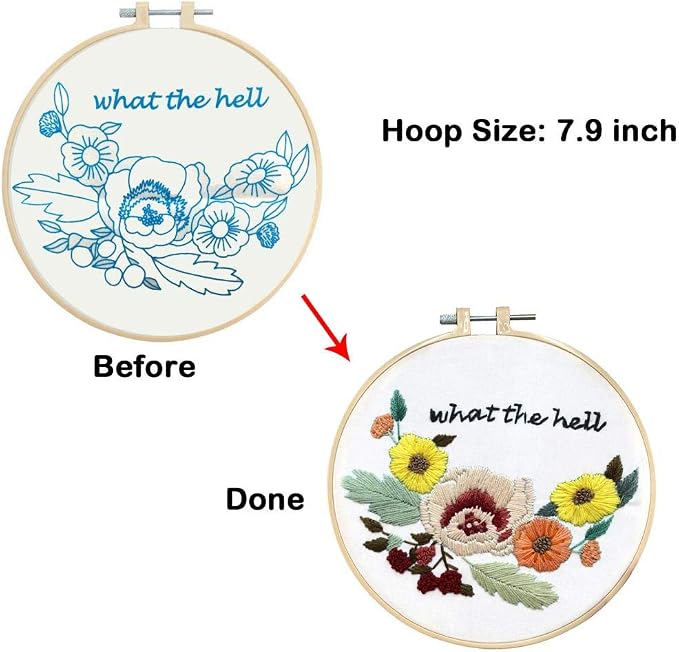 Louise Maelys Floral Embroidery Kit for Beginners Saying DIY Craft | Cross Stitch Kits with Floral Saying Design, Includes Hoop, Threads and Needles. Needlepoint Kit for Adults DIY Crafts