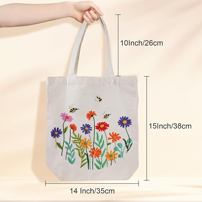 Louise Maelys Bee and Flowers Embroidery Kit for Beginners Canvas Tote Bag