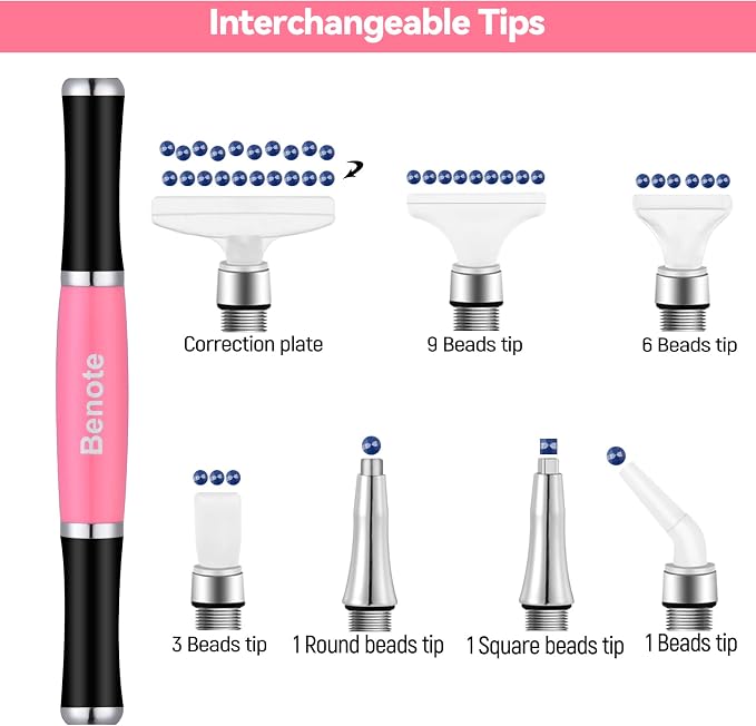 benote Ergonomic Diamond Art Painting Pen, Diamond Art Pen with Dual Rubber Metal Screw In Tip Round And Square Rhinestone Picker Tool for Arts DIY Craft - B10 Pink
